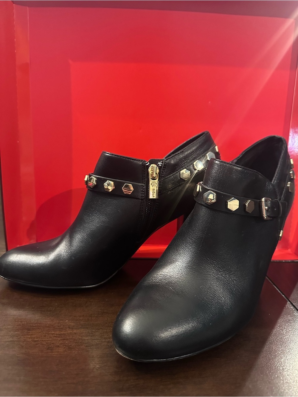 Isola Elisha Black Gold Stud Leather Ankle Booties - Women's, Size 8